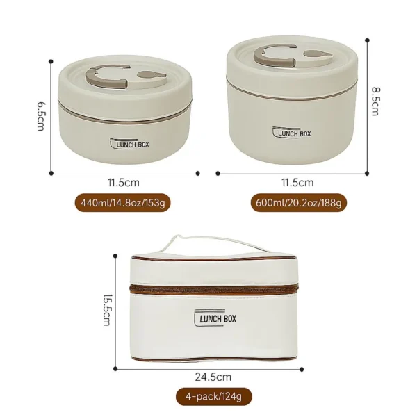 lonchera-porta-comida-termica-4-recipientes-acero-inoxidable-apilables-con-estuche Lonchera Portacomidas Hermético Compacto