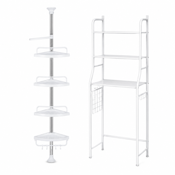 baño2 Combo Organizador de Baño: Esquinero 4 Niveles + Estante sobre Inodoro
